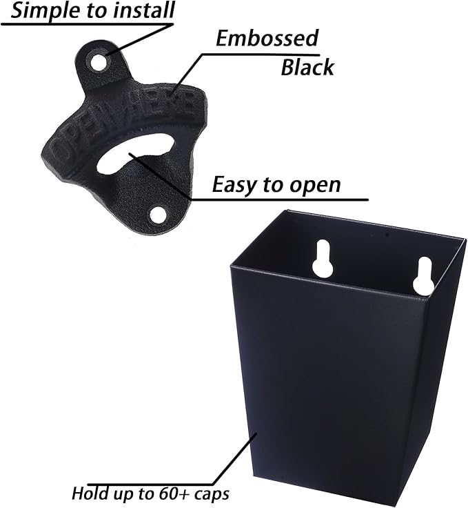 Satin Black Cast Iron Bottle Opener Wall Mounted - Image 2
