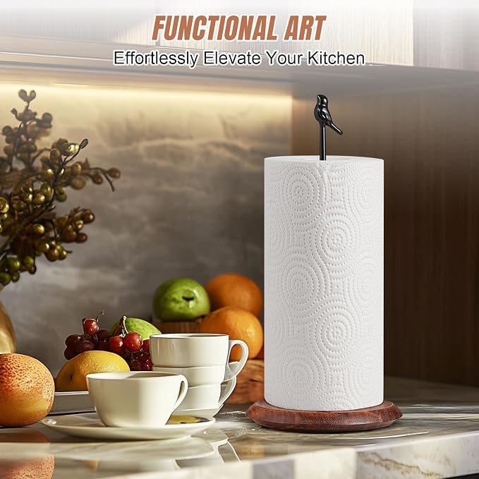 Wooden Paper Towel Holder countertop, Stylish Bird Shaped, Solid Wood Base&Iron - Image 4