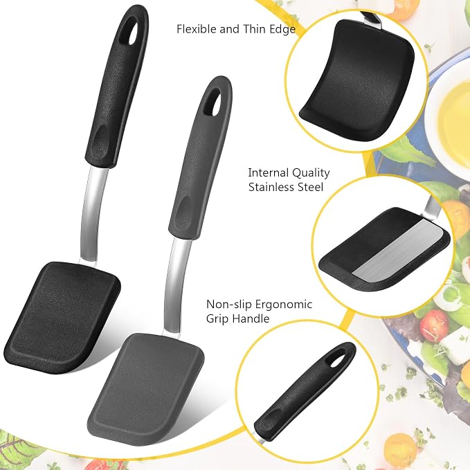 Silicone Cookie Spatula Turner 2 Pack Mini Brownie Spatula Flexible Kitchen - Image 3