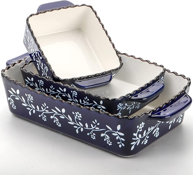 AVLA 3 Pack Ceramic Bakeware Set Porcelain Rectangular Baking Dish Lasagna Pans - Image 6