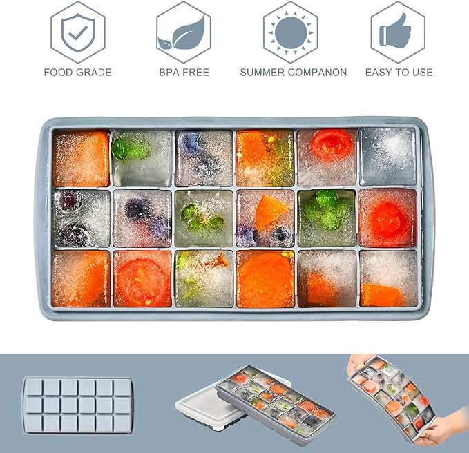 Silicone Ice Cube Tray， Sauton Pack of 2 Ice Cube Mold, 18 Grid Easy Release - Image 4