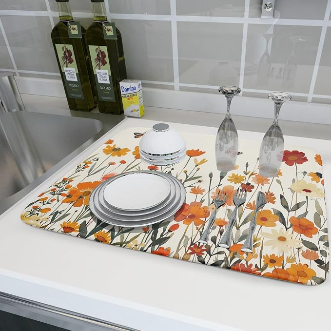 Fall Orange Wildflower Dish Drying Mat - Image 6