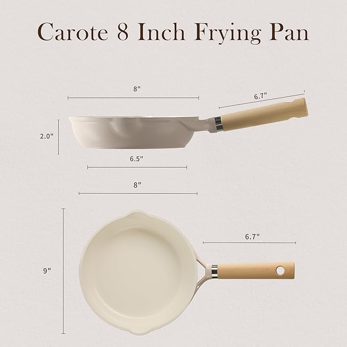 CAROTE 8" Ceramic Frying Pan Skillet, Non Stick Frying Pan Chef's Pan, Healthy - Image 2