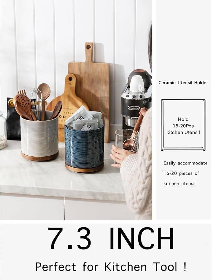 Utensil Holder, 360° Rotating Extra Large Ceramic Kitchen Utensil Holder - Image 4