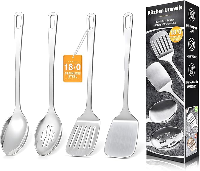 4 Pcs Cooking Utensils Set, Stainless Steel Kitchen Utensils, Heat Resistant by Unknown