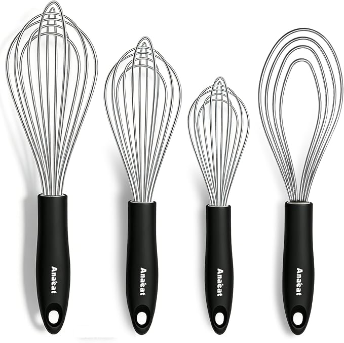 Anaeat Stainless Steel Kitchen Whisk Set of 4, Milk and Egg Beater Blender by Anaeat