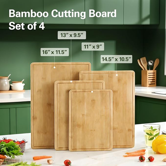 Zarler Bamboo Cutting Boards for Kitchen, 4 Piece Durable Wood Cutting Board - Image 6