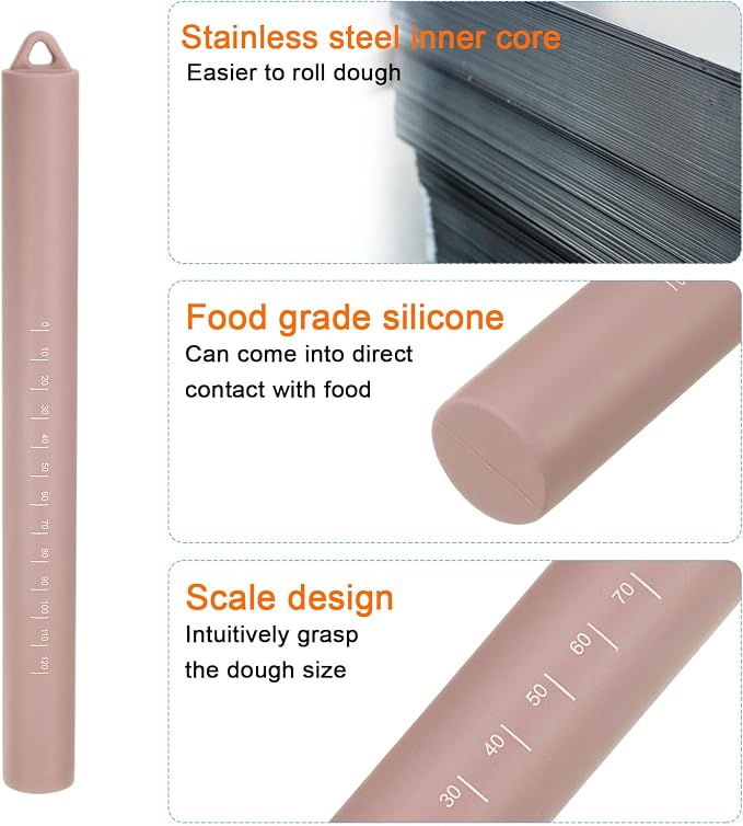 HARFINGTON 2pcs Silicone Rolling Pin 10" Stainless Silicone Surface Non-Stick - Image 4