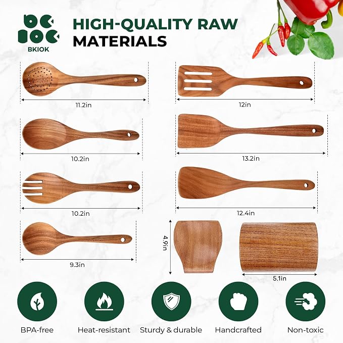 Bkiok Teak Wood Utensil Set, Wooden Utensils set - Image 4