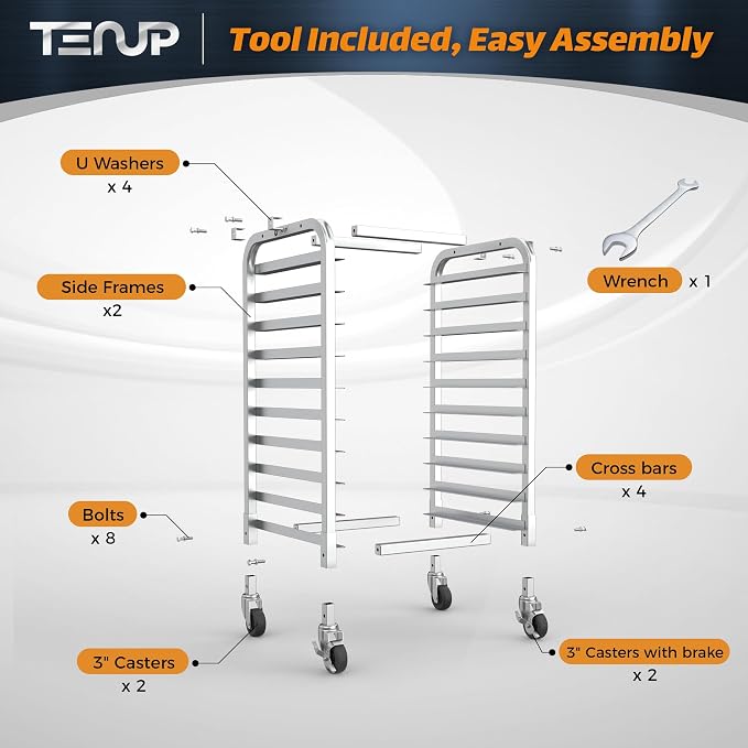 TenUp 10-Tier Half Size Sheet Pan Rack, Heavy-Duty Aluminum Bakery Rack - Image 3