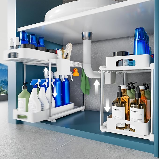 VERIFOST 2 Pack Under Sink Organizers and Storage, Double Sliding Kitchen by VERIFOST