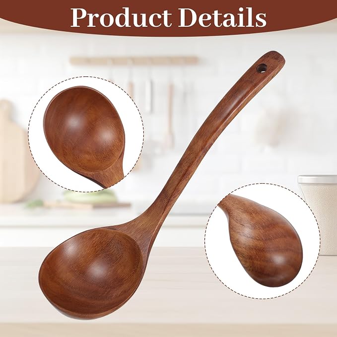 Wooden Soup Ladle, 10.2 Inch Long Handle Soup Ladle Wooden Soups Spoon Kitchen - Image 6