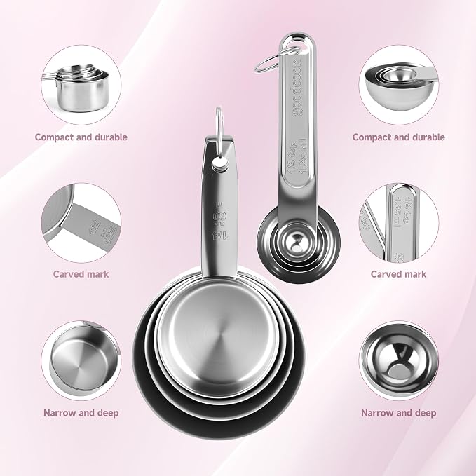 Measuring Cups and Spoons Set, Stainless Steel 8 Piece Nesting Measuring Tools - Image 7