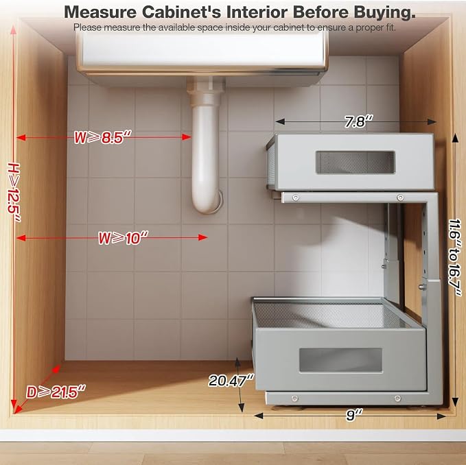 2 Packs 21IN Depth Under Sink Organizer, 2-Tier Pull Out Cabinet Organizer - Image 2