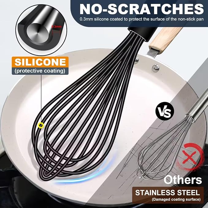 Eddeas Mini Silicone Whisk, Small Silicone Whisk 7+9in, BPA free Non Scratch - Image 2