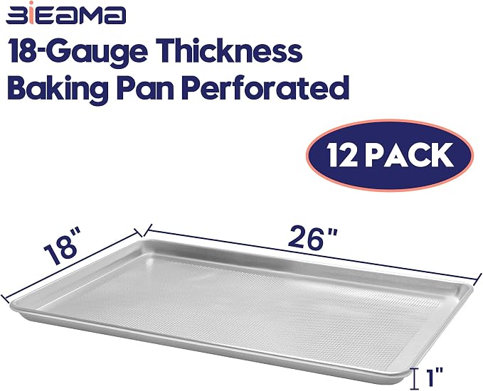 BIEAMA 12 Pack Full Size 26" x 18" Aluminum Baking Sheet Pan Perforated - Image 2