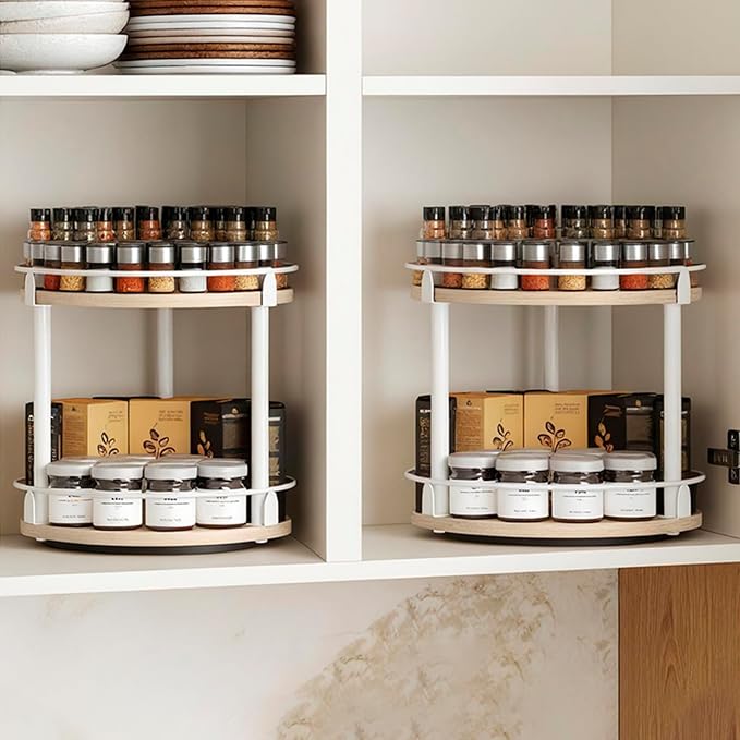 YATINEY Lazy Susan Organizer, Rotating Spice Rack, 2 Tier Spice Turntable - Image 2
