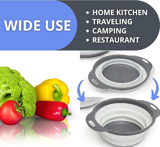 White Round Silicone Collapsible Colander – Silicone Round Kitchen Strainers - Image 5
