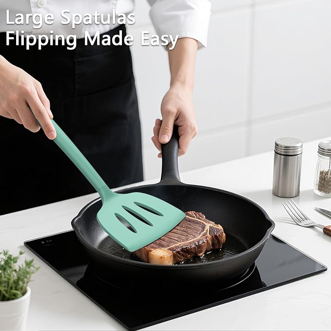 Coukre 3 Pack Silicone Spatula Set, High Heat Resistant, Fish Spatula, Solid & - Image 3