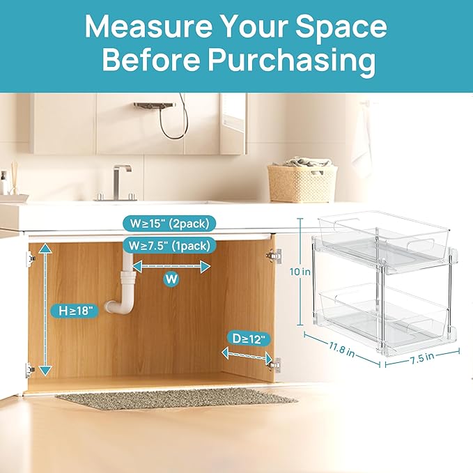 Vtopmart 8 Pack Bathroom Organizer, 2 Tier Clear Under Sink Organizers Vanity - Image 6