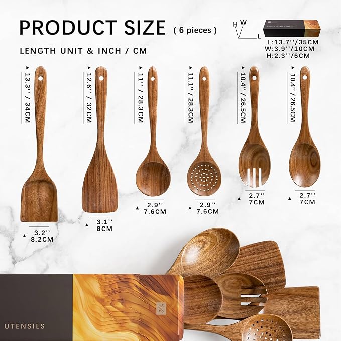 Wooden Spoons for Cooking, Nonstick Cooking Utensil Set - Image 2