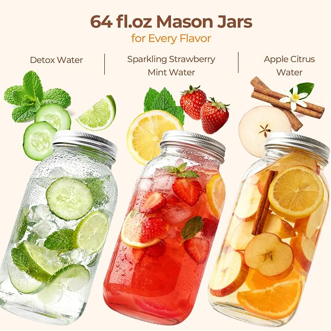 ComSaf Half Gallon Mason Jar 64oz 3Pcs, Wide Mouth Mason Jars - Image 5