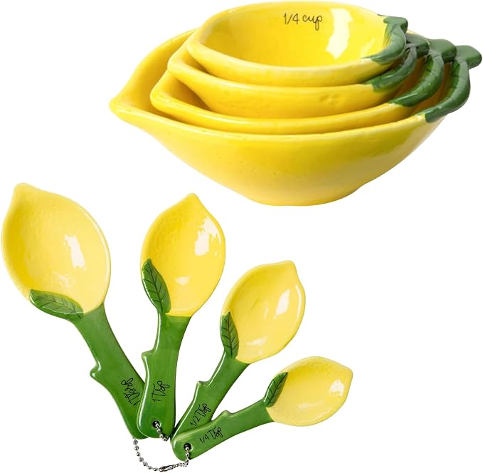 Lemon Shaped Measuring Cups and Spoon Set, Ceramic Kitchen Tools by VOTUM