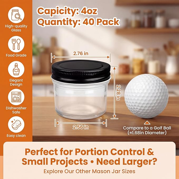 QAPPDA 40 Packs 4oz Glass Mini Mason Jars - Image 2