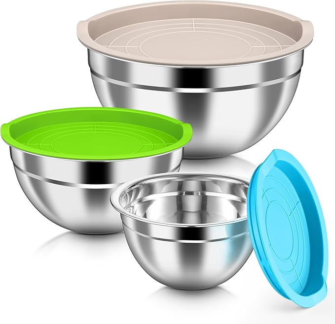 HaWare Mixing Bowls with Airtight Lids, 6-Piece Stainless Steel Salad Bowls by HaWare