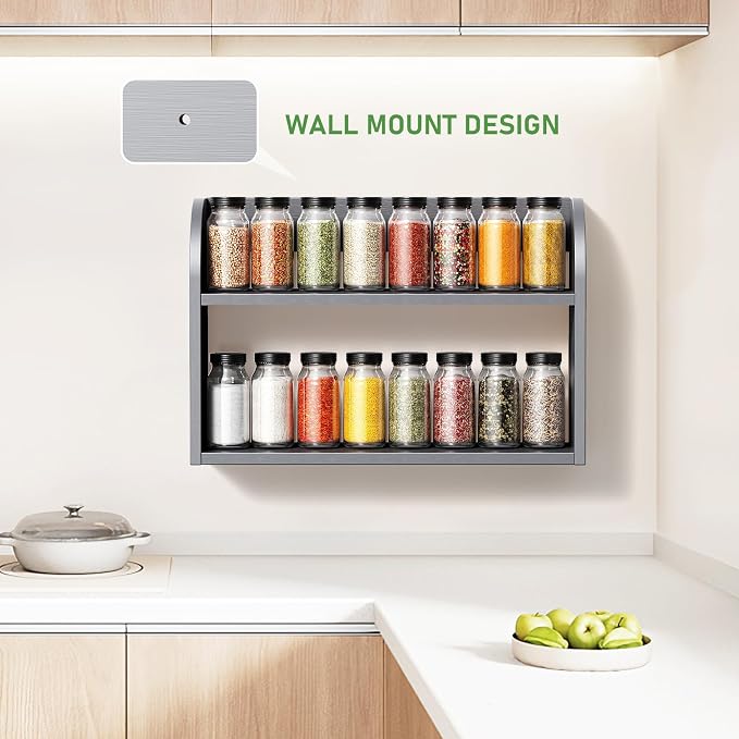 ROMGUAR CRAFT 2 Tier Bamboo Spice Rack, Countertop or Wall Mounting Wood Spice - Image 2