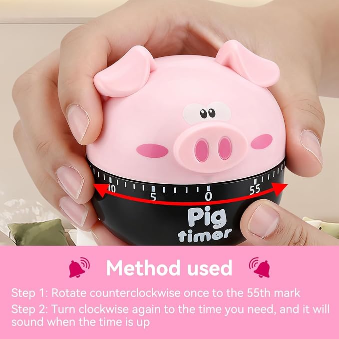 Cute Pig Kitchen Timer, 55 Minute Timer Mechanical Count Down Timer Clock - Image 3