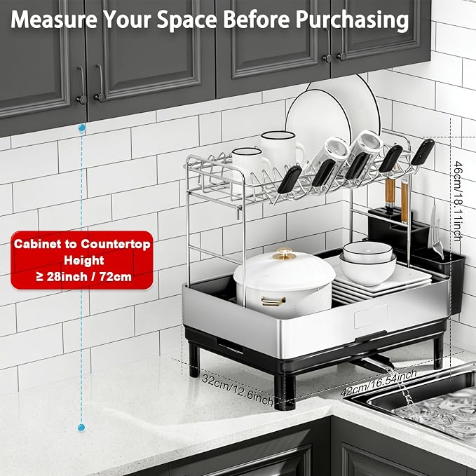 Ewaiira Dish Drying Rack, 2 Tier Large Dish Rack, Stainless Steel Dish Drainer - Image 5