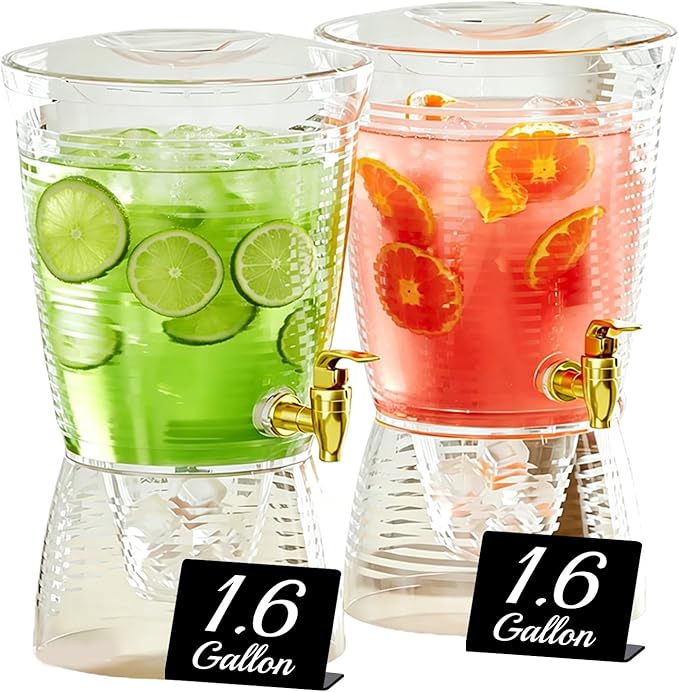 2 Pack Drink Dispenser for Parties 1.6 Gallon, Large 6L Plastic Water Dispenser by Unknown