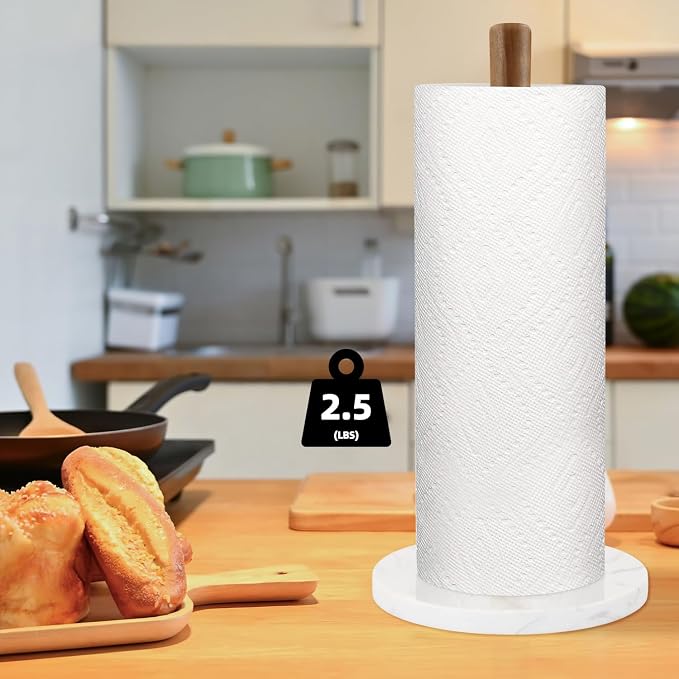 Buruis Wood Paper Towel Holder, Marble Base Modern Decorative Countertop - Image 8