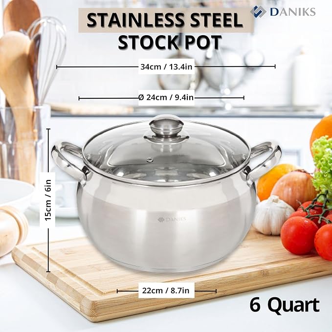 Daniks Classic 6.5 Quart Stainless Steel Stock Pot - Image 3