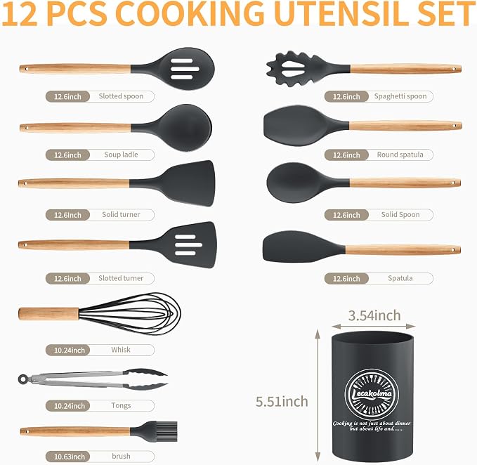 Silicone Cooking Utensil Set, Nonstick Kitchen Utensils 446°F Heat-Resistant - Image 2