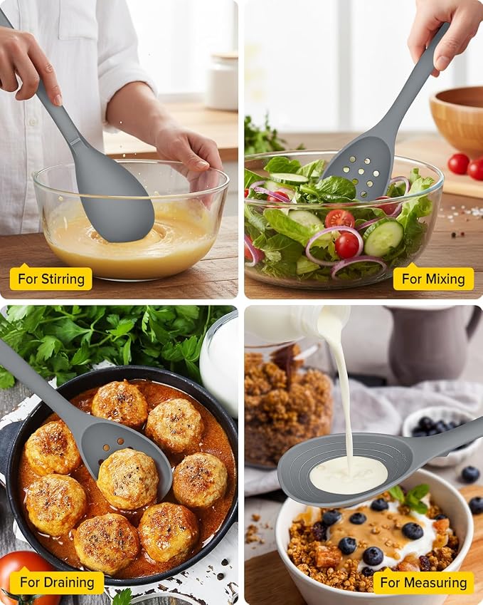 Pack of 2 Silicone Cooking Spoons, Non Stick Solid Kitchen Spoon - Image 5