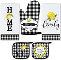 5 Pieces Buffalo Plaid Kitchen Towels Oven Mitts and Pot Holder Set Black and by Rtteri