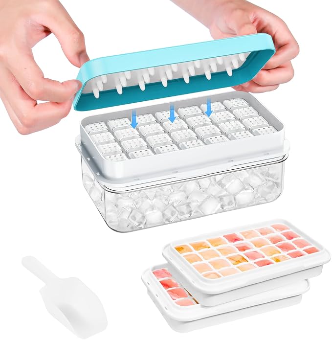 Ice Cube Tray with Lid and Bin, PHINOX 56 pcs Ice Trays by PHINOX