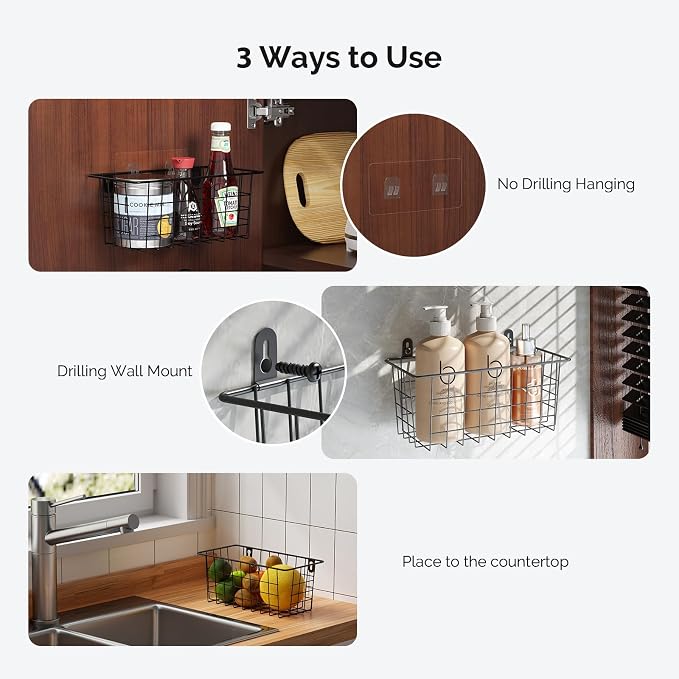 MaraFansie Hanging Kitchen Baskets Wire Storage Basket Adhesive and Screws - Image 2