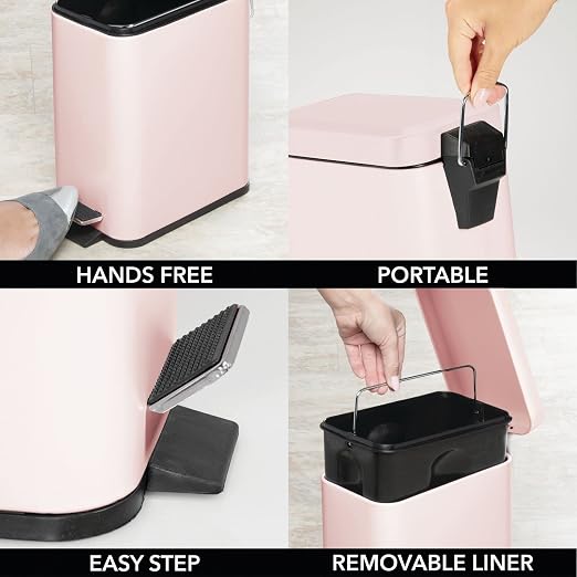 mDesign Small Modern 1.3 Gallon Rectangle Metal Lidded Step Trash Can, Compact - Image 6