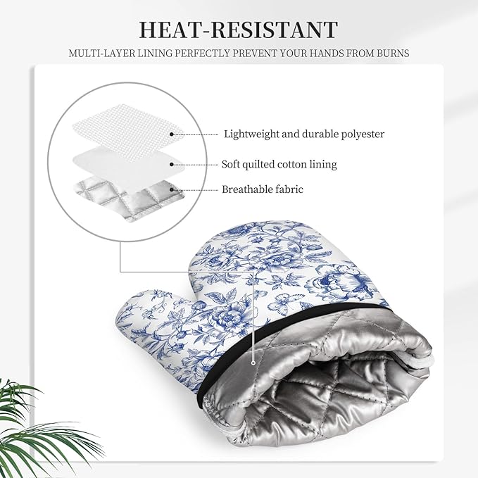 Floral Oven Mitts and Pot Holders Sets of 3, Botanical Print Heat Resistant - Image 5