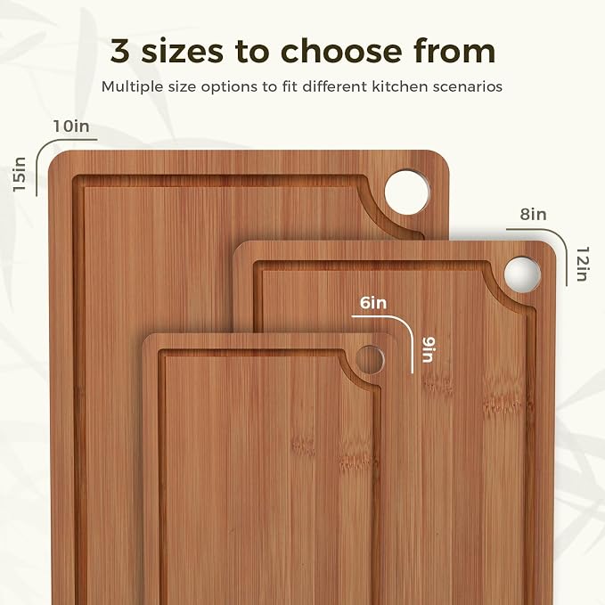 Bamboo Cutting Board for Kitchen – 3-Piece Wooden Boards - Image 2