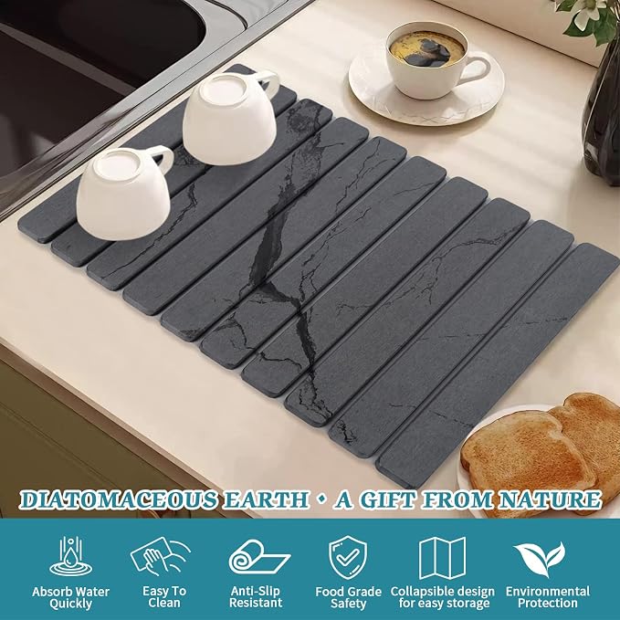 Stone Dish Drying Mat for Kitchen Counter, Absorbent Diatomaceous Earth Bath - Image 4