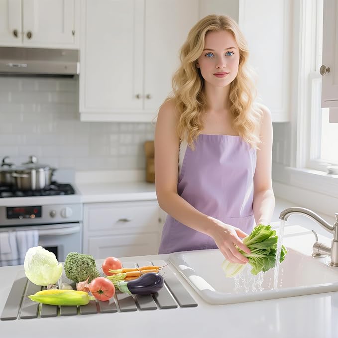 Stone Dish Drying Mats for Kitchen Counter-23.6''x15.3'' Foldable Quick Dry - Image 2