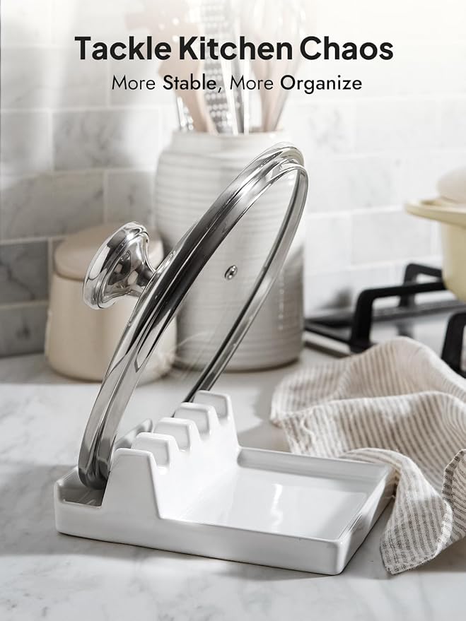 LE TAUCI Ceramic Spoon Rest for Stove Top, Spoon and Lid Rest for Kitchen - Image 6