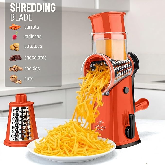 Zulay Kitchen Rotary Cheese Grater 5 Blade Cheese Shredder - Image 3