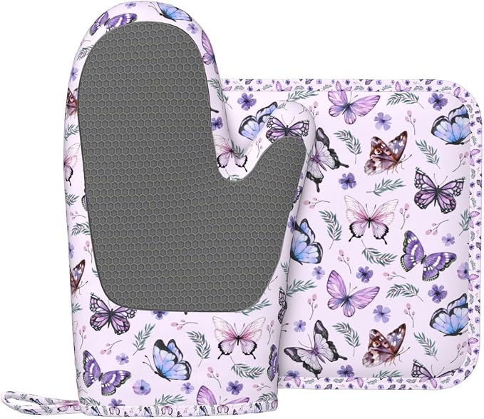 Butterflies Oven Mitts and Pot Holders Set, Cute Kitchen Accessories Heat by Nmbvcxz