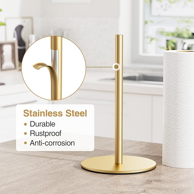 Gold Free-Standing Paper Towel Holder, Premium Stainless Steel Towel Holder - Image 3
