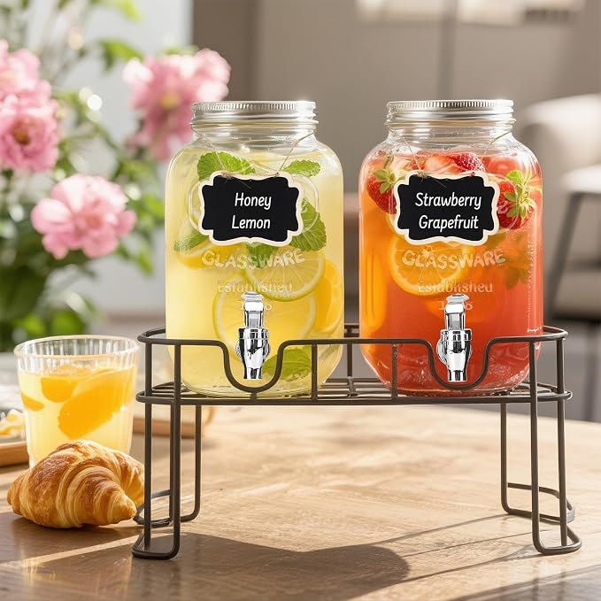 DHSBTLS 1 Gallon Glass Drink Dispensers, 2 Pack Clear Beverage Dispenser - Image 7